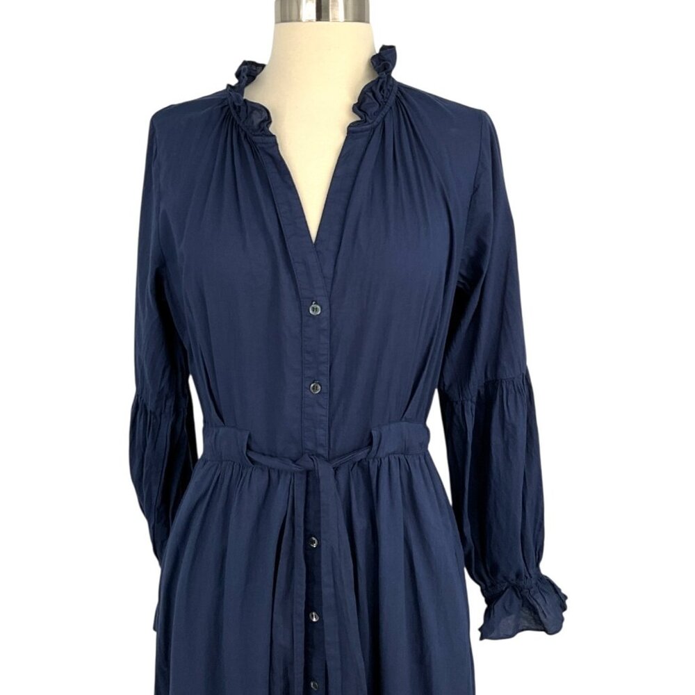 Xirena Lark Dress Navy Blue Maxi Button Down Belted Long Sleeve Size Small S - Picture 2 of 11